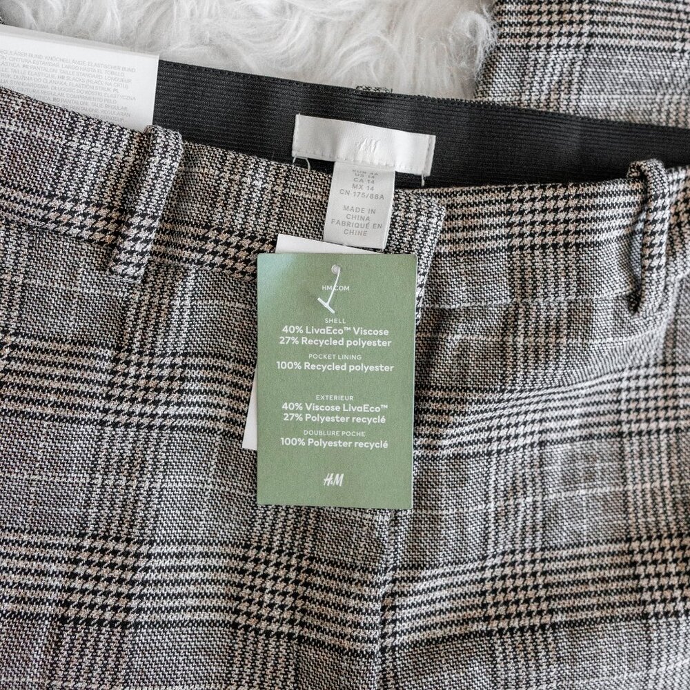 NWT H&M Women’s Size 14 Gray Beige Plaid Slacks Dress Pants Trousers Career - Picture 11 of 11